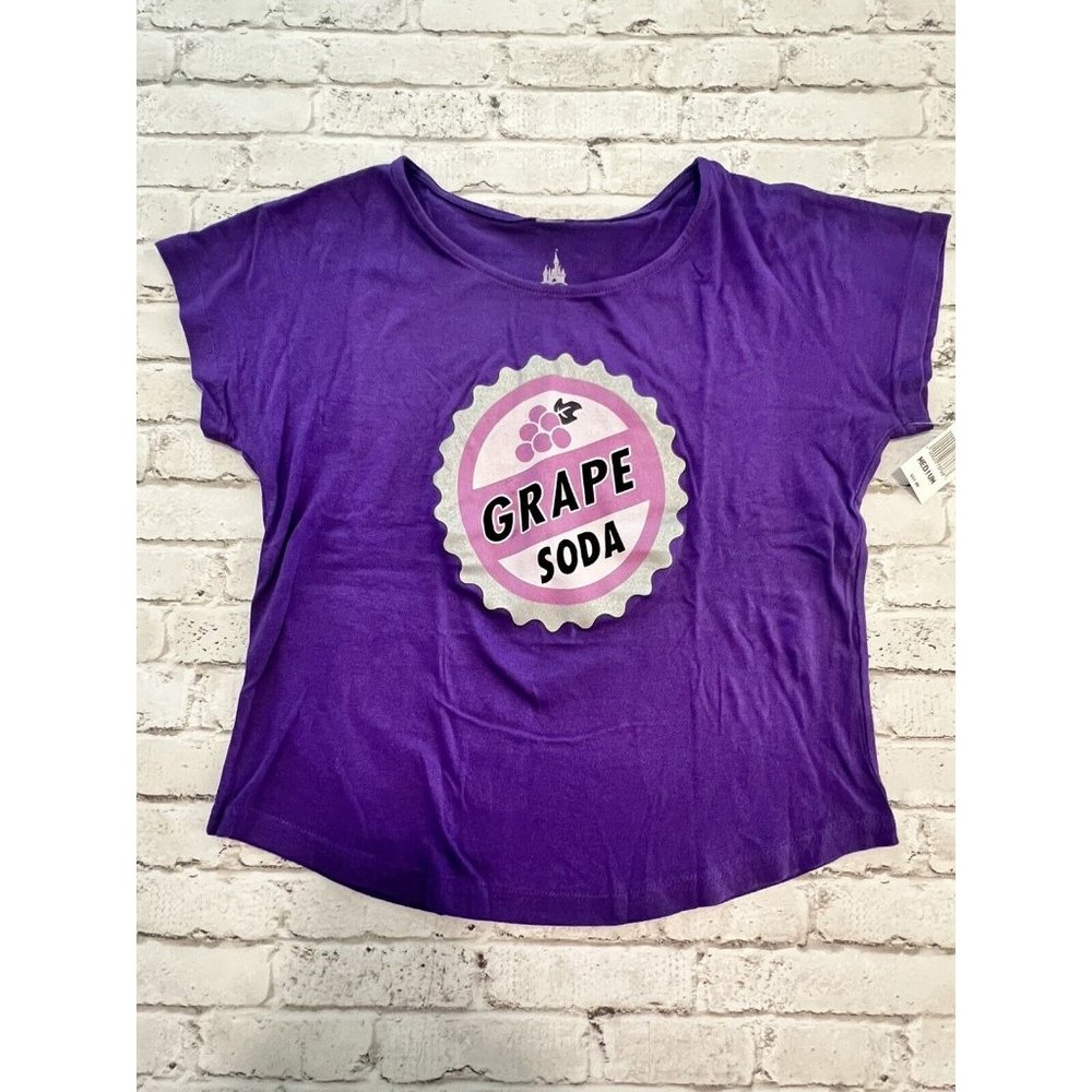 Disney Parks Up Grape Soda Bottle Cap Purple Youth Girl's T-Shirt Medium New